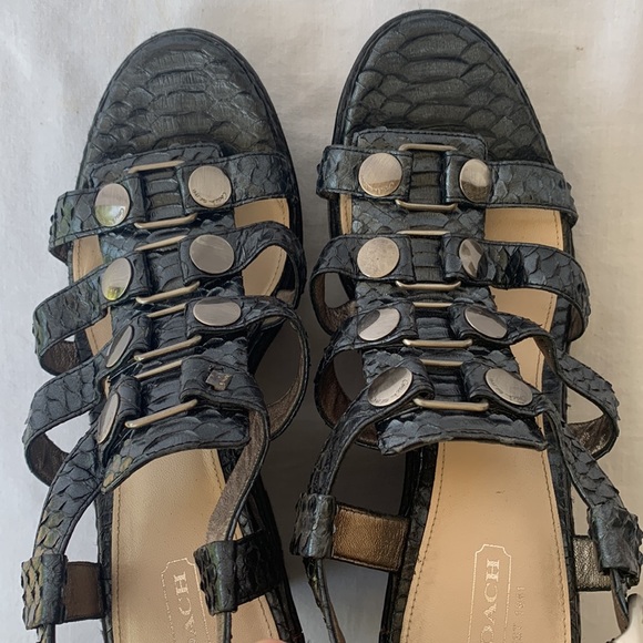 Coach Mallorie Black Wedge Platform Gladiator sandals Sz9 - Picture 14 of 14